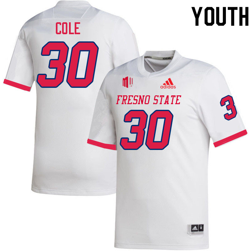 Youth #30 Camrin Cole Fresno State Bulldogs College Football Jerseys Stitched-White